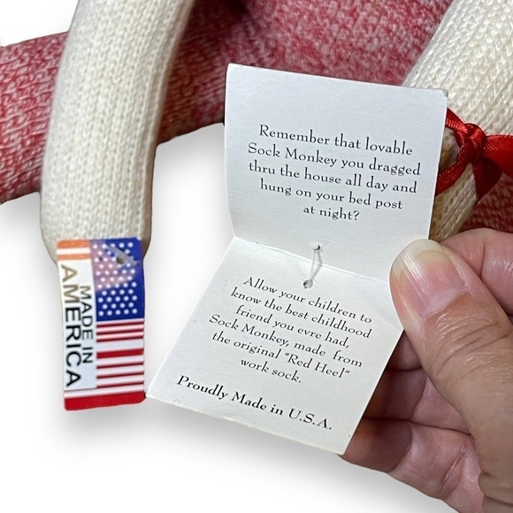 Santa Sock Monkey Stuffed Animal Toy Ozark Mountain Kids USA NOS Folk Art - Picture 5 of 11